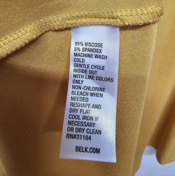 New Directions Julianna Crepe Tunic Button Down, Ruched Sleeve, Squash Yellow. - Picture 8 of 10